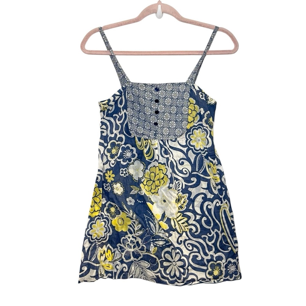 VTG 90's Y2K Charlotte Russe Babydoll Top Boho Floral Blue Yellow‎ Tie Back M